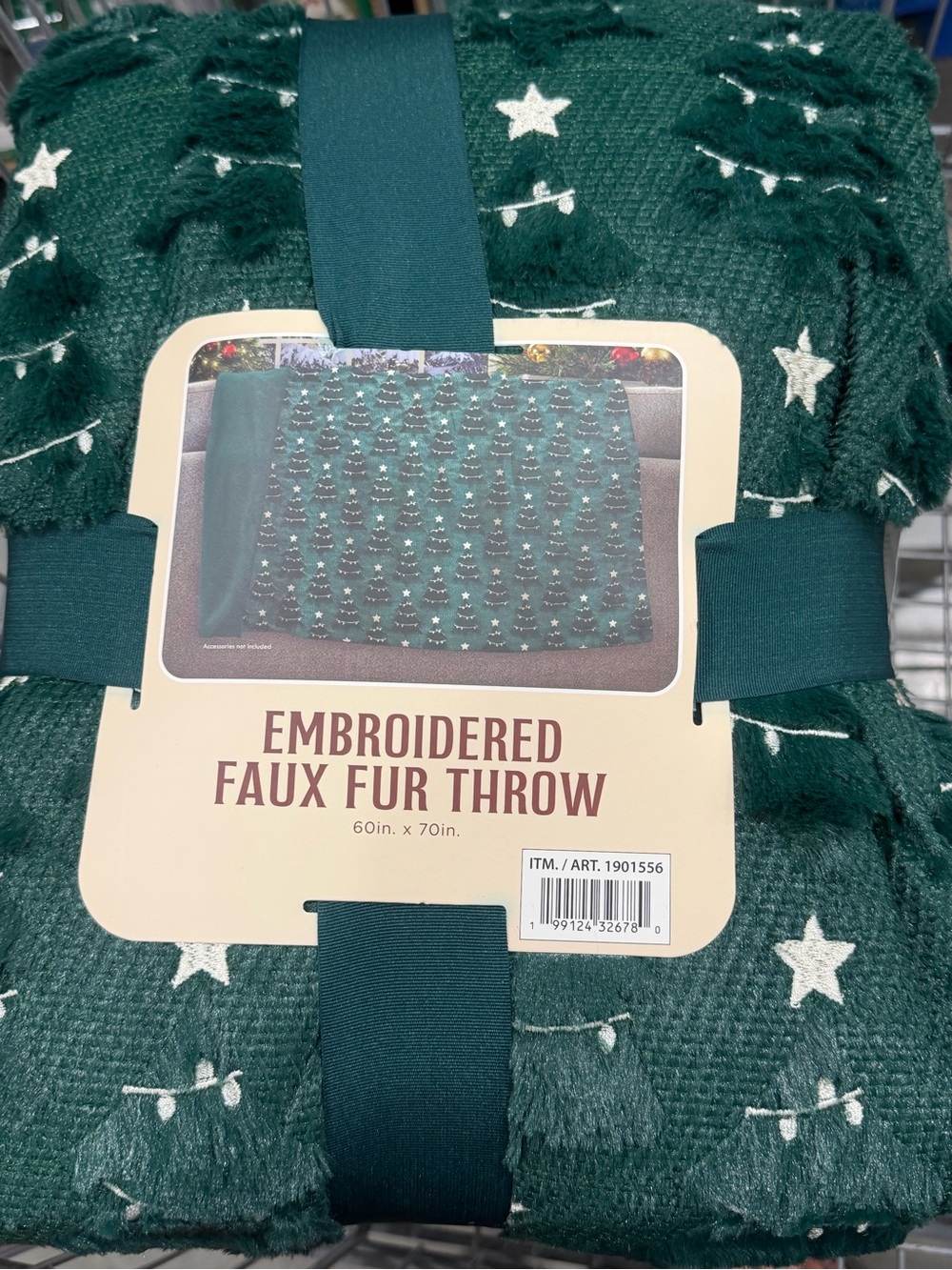 Embroidered Faux Fur Throw Blanket - Dark Green Christmas tree Costco new viral